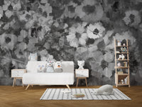 Exquisite Floral Art wallpaper mural as a feature wall in a home office workspace in black and white