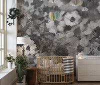 Exquisite Floral Art wallpaper mural as a bedroom feature wall behind the headboard in black and white