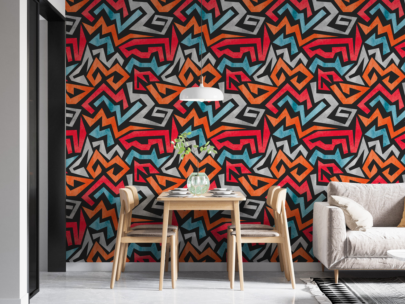 Stylish colorful graffiti seamless wallpaper for modern decor.