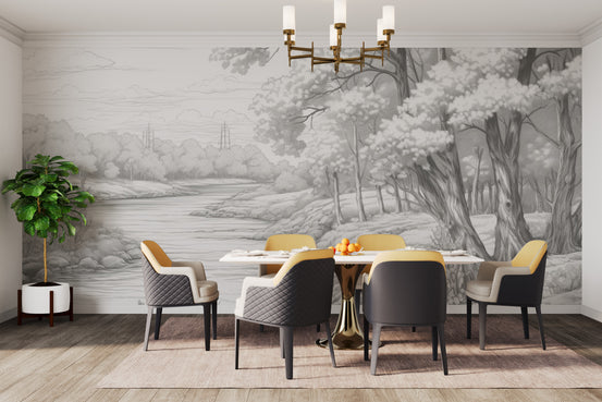 Minimalist Grey Forest Wall Mural
