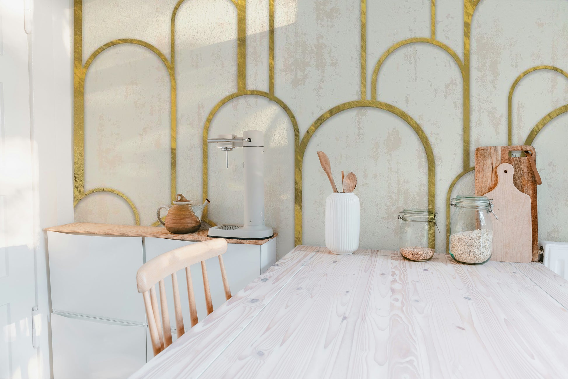 Art Deco Gold and White Wallpaper for Walls