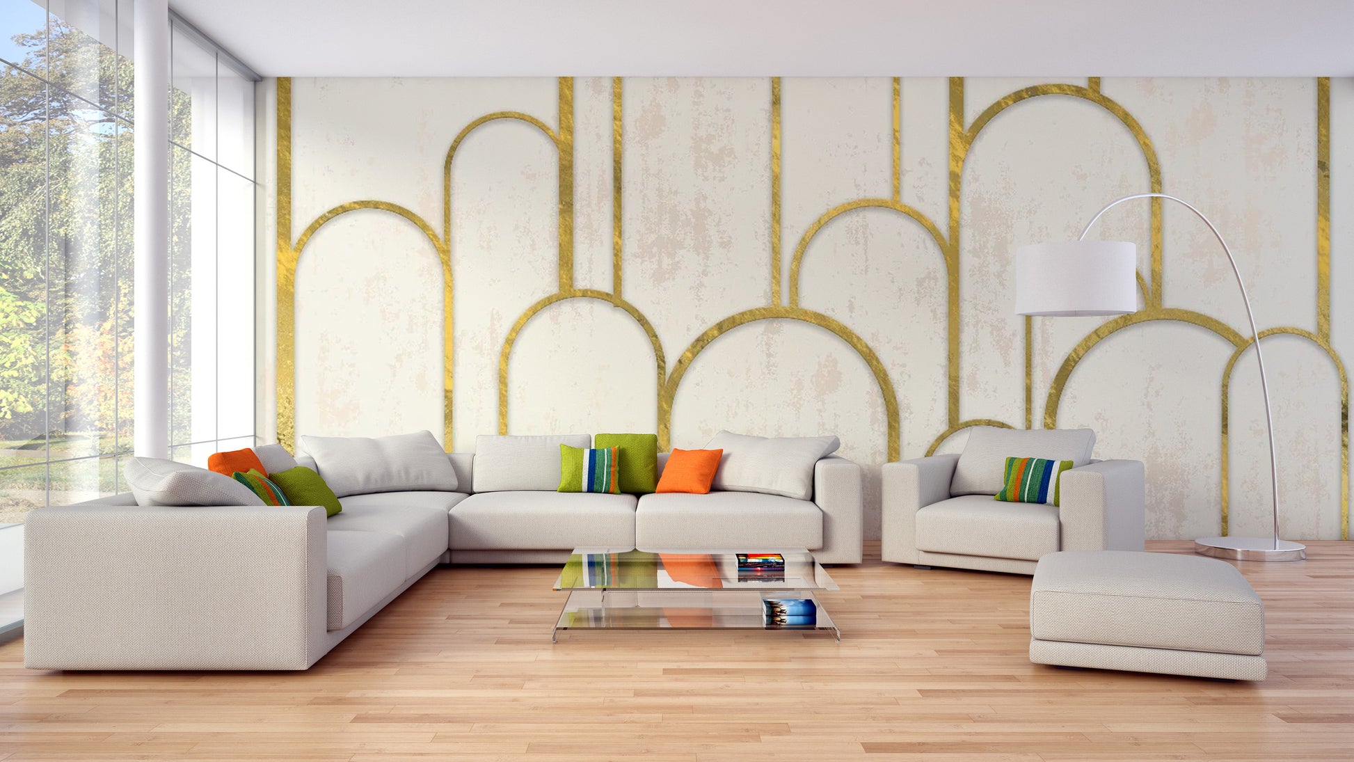 Elegant Gold and White Art Deco Wall Mural