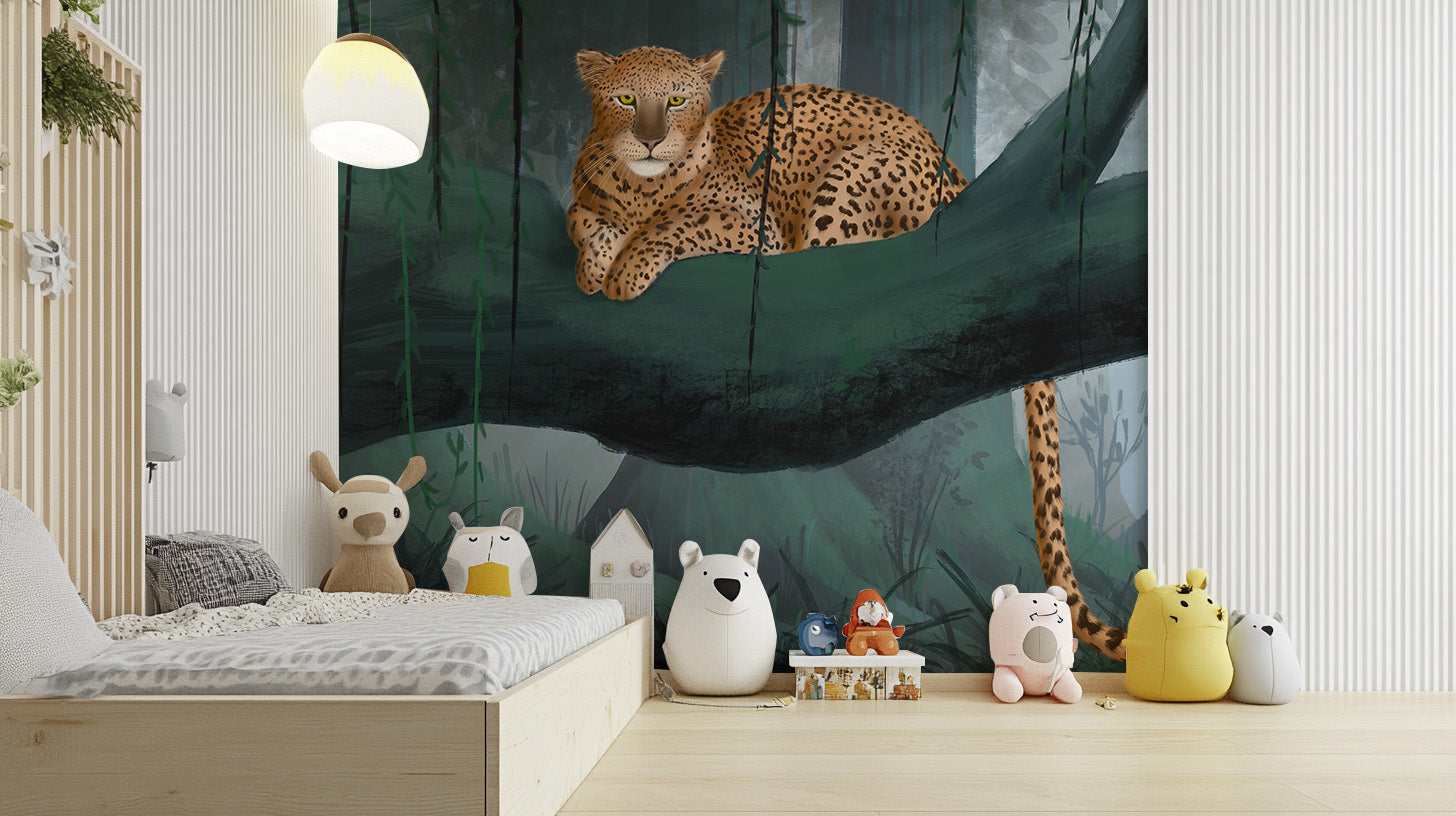 Majestic leopard wallpaper in a rainforest setting