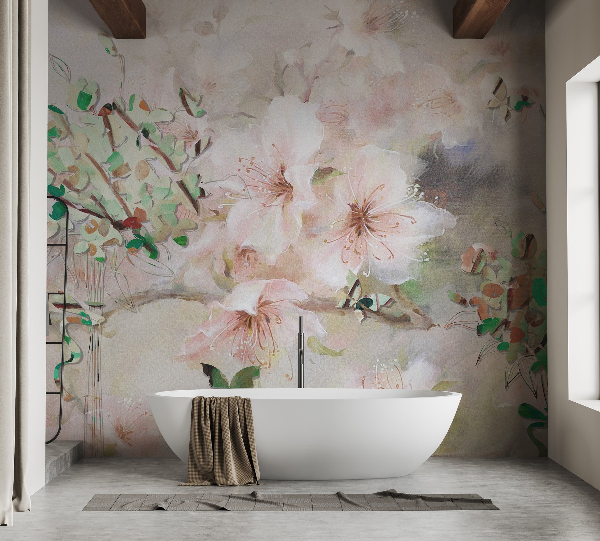 Elegant pink sakura watercolor wall mural