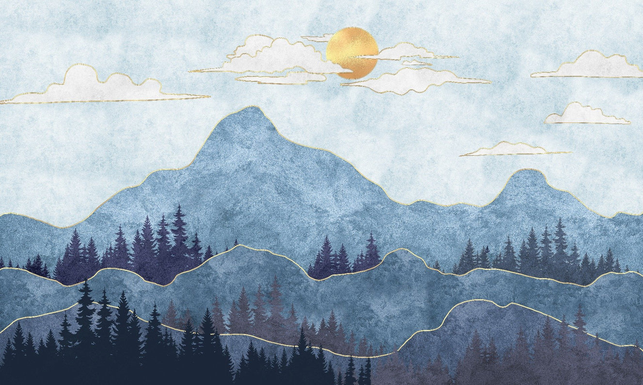 Watercolor Blue Mountain Wallpaper Murals