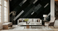 Abstract Silver Grey Charcoal Mural – Sophisticated layered pattern creating depth with grey and silver tones.