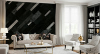 Industrial Chic Layered Wall Mural – Urban-inspired design combining deep charcoal with soft silver-grey layered patterns.