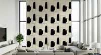 Odd collection of Simple Vessel Shapes mural for walls, black and white pitchers design.
