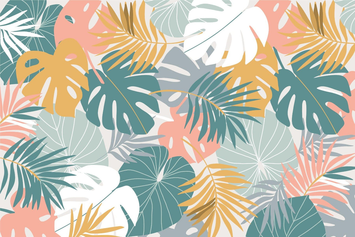 Tropical Colorful Leaves Wallpaper Mural in your room — zoomed