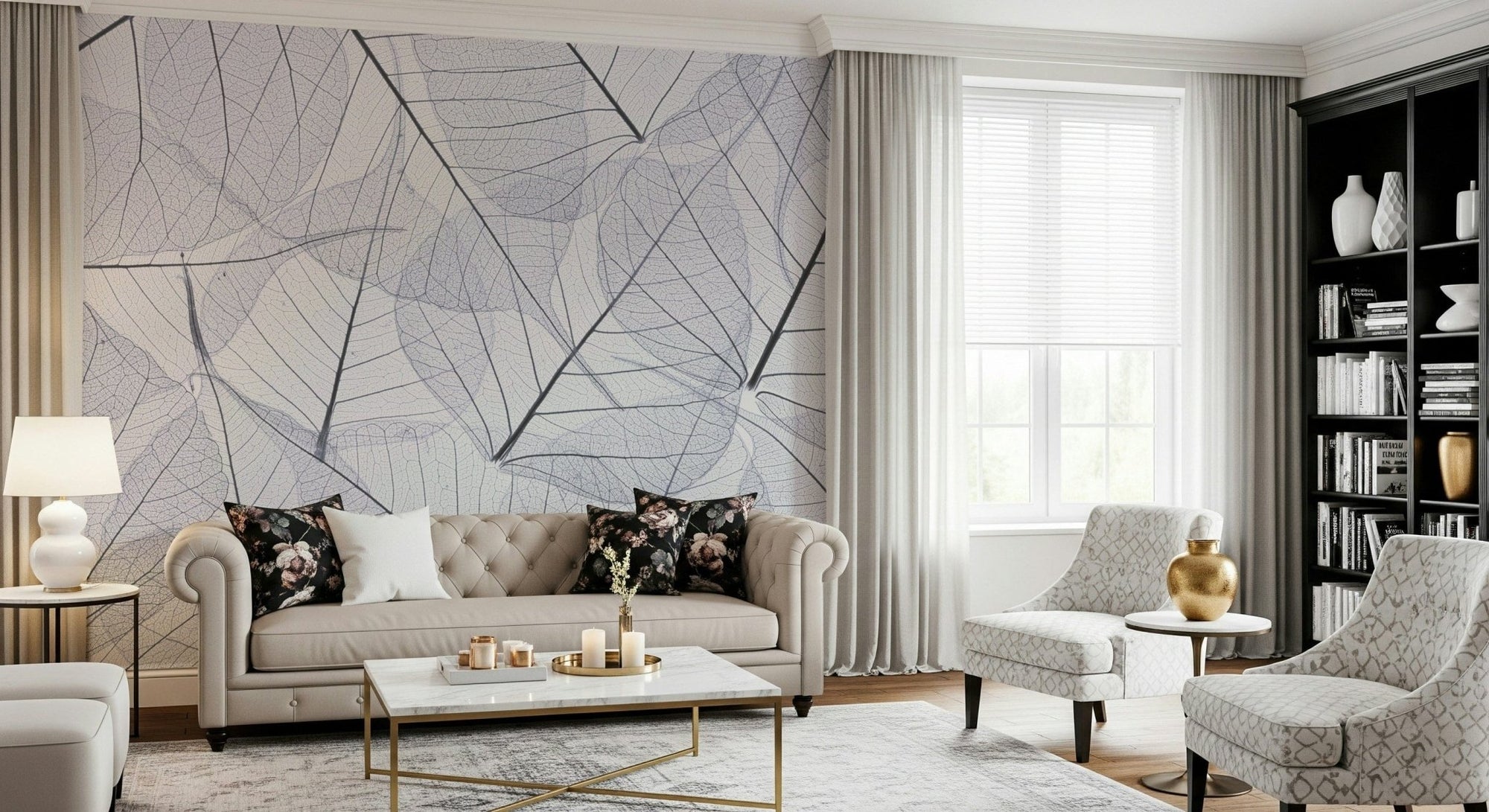 Transparent leaf veins wall mural in grey
