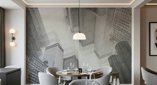 Cityscape Sketch wallpaper with detailed architectural line art for contemporary interiors.