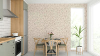 Neutral cream background with hand-drawn bloom wallpaper.
