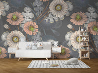 Pastel floral sketch wallpaper with vintage vibes