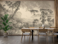 Sepia-inspired forest wall mural design
