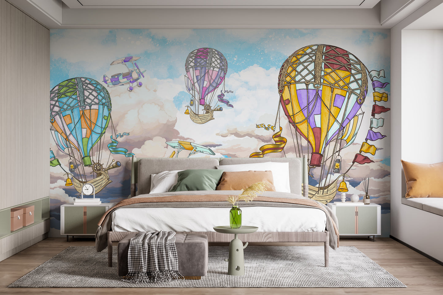 Cartoon hot air balloons mural wallpaper