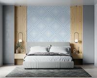Wide perspective showing Sky Blue Chevron wallpaper repeating design.