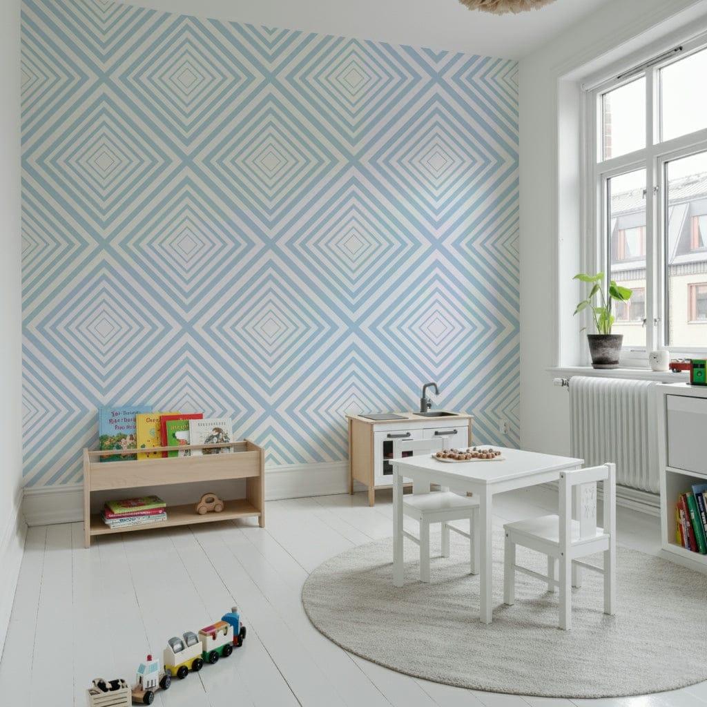 Monochrome light blue hues for Sky Blue Chevron cozy wallpaper.