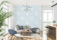 Sharp lines give depth to Sky Blue Chevron unique wallpaper print.