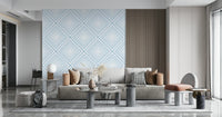 Light blue and white colors define Sky Blue Chevron for walls.