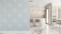 Symmetrical graphic motif on Sky Blue Chevron mural.