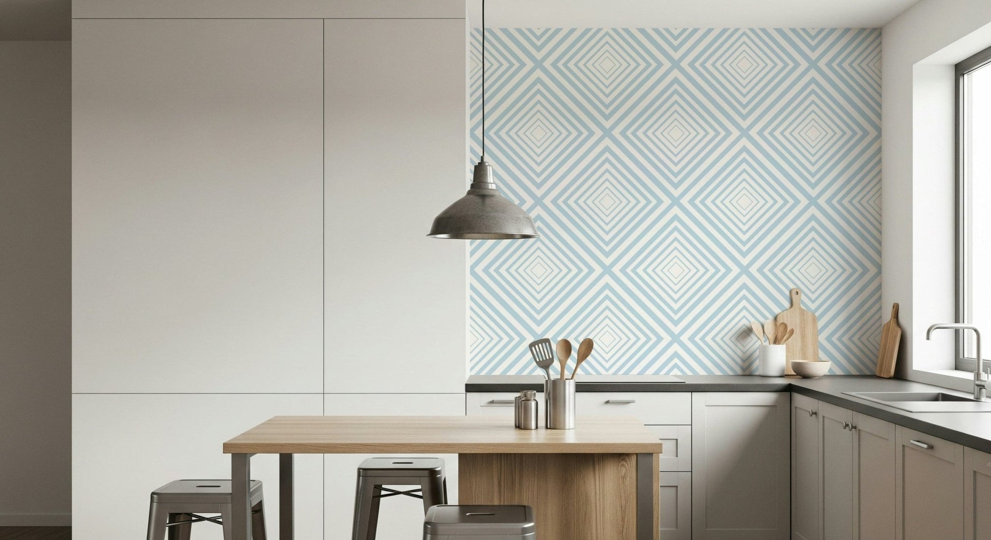 Bold 'X' shape pattern on Sky Blue Chevron mural art.