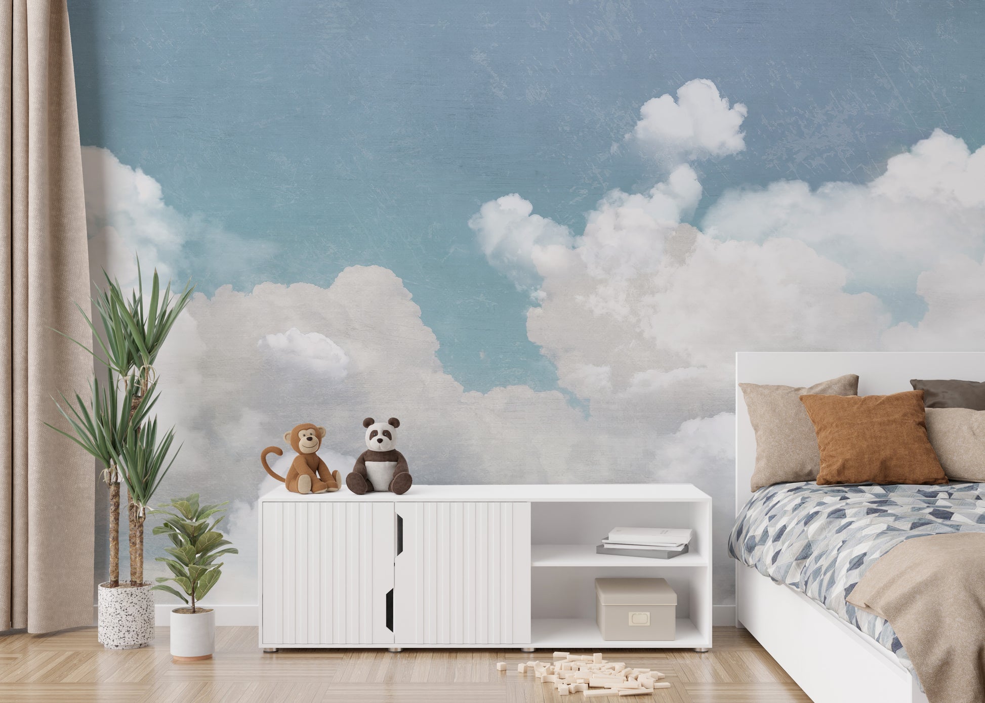 Abstract cloud pattern wall covering for a tranquil space