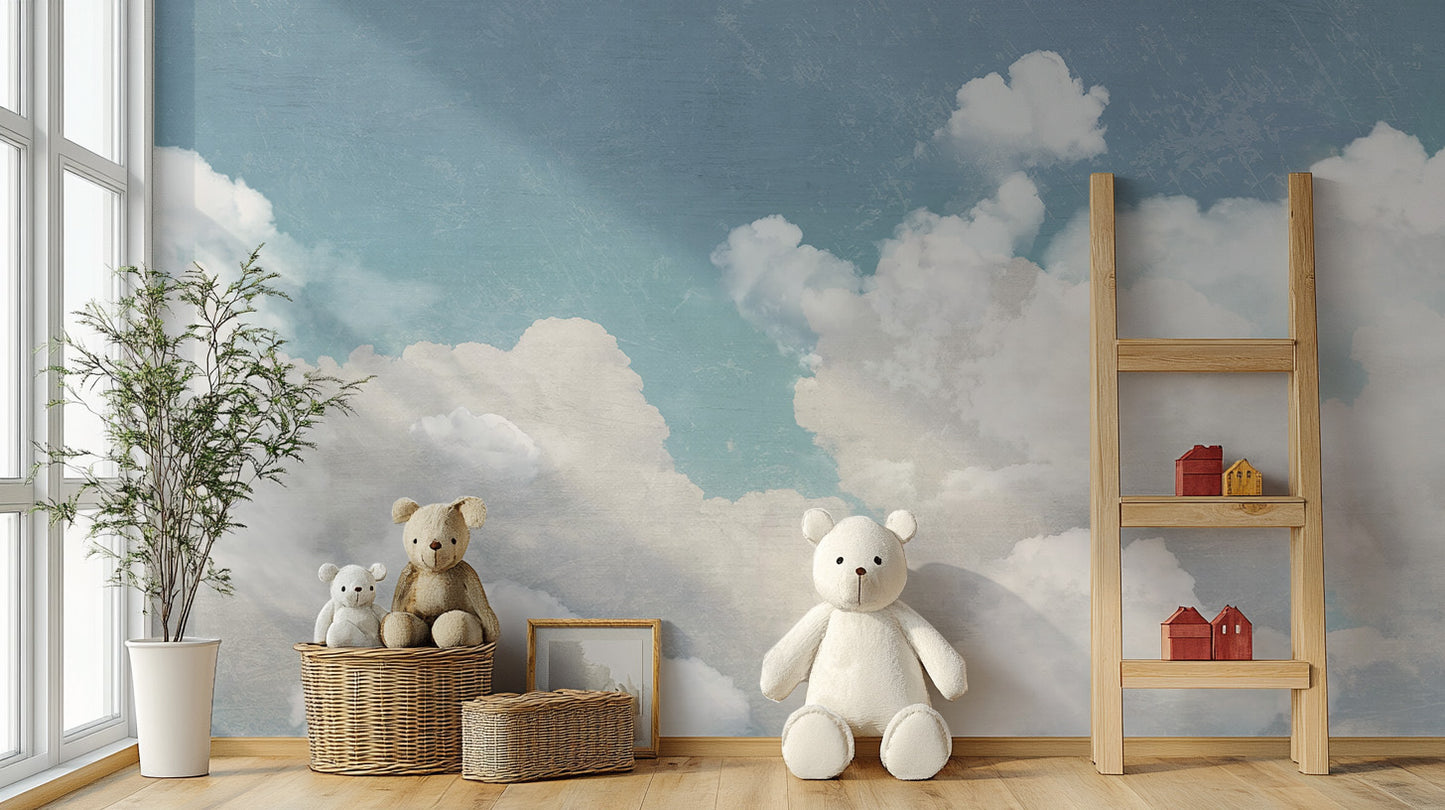 Textured sky blue and soft white wallpaper showing cloud layers