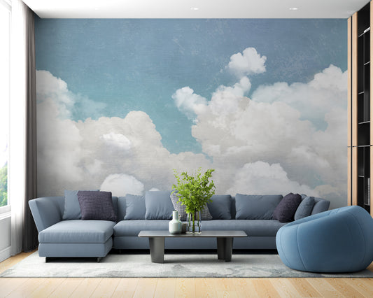 Full wall view of custom design and size cloud wall art