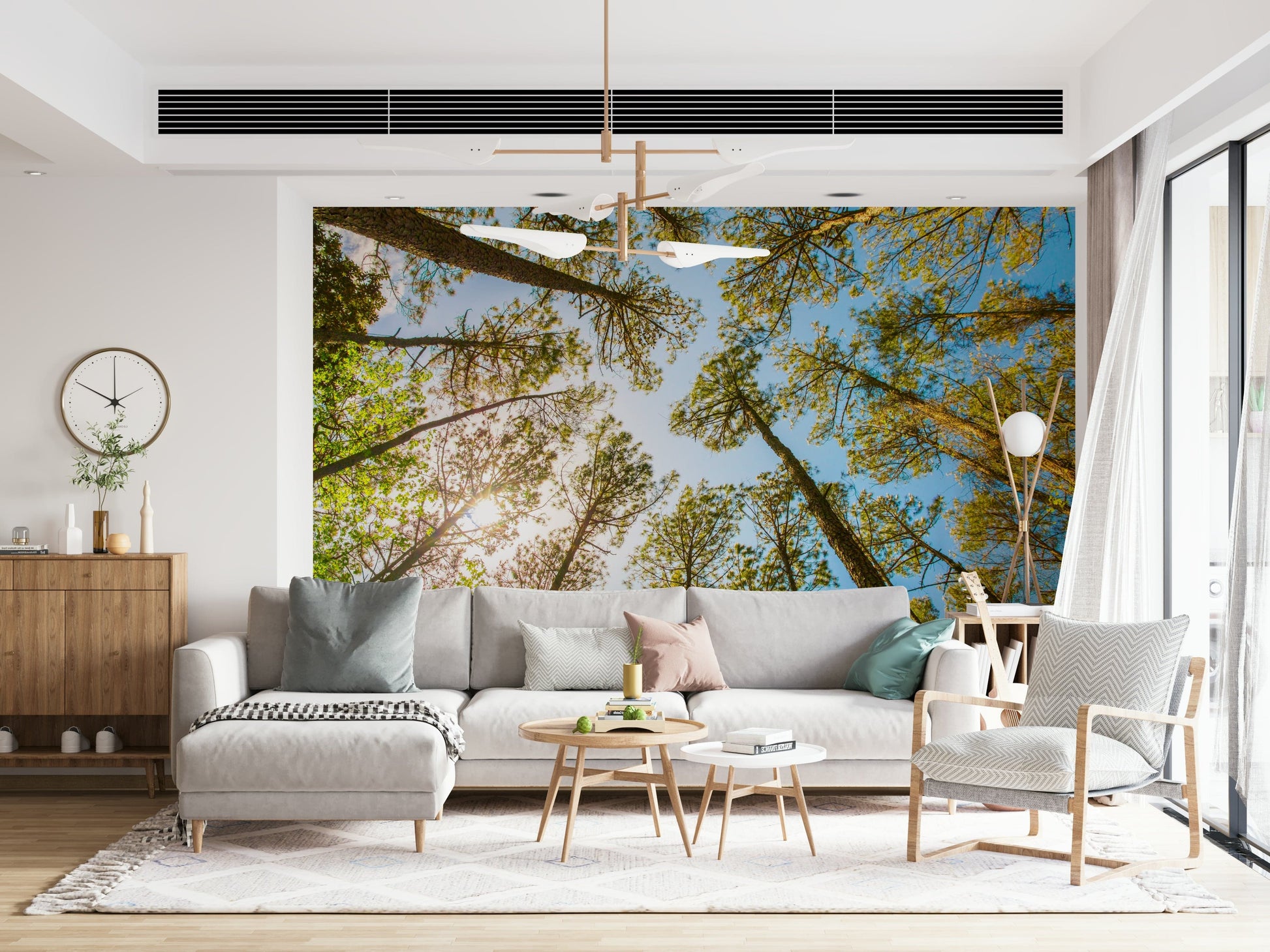 Skyward Trees Wallpaper for Walls in hallway, tall tree tops, modern decor