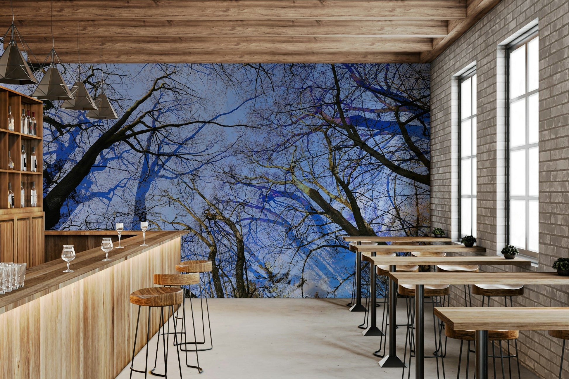 Skyward View: Abstract Tree Canopy Art Print Wall Mural