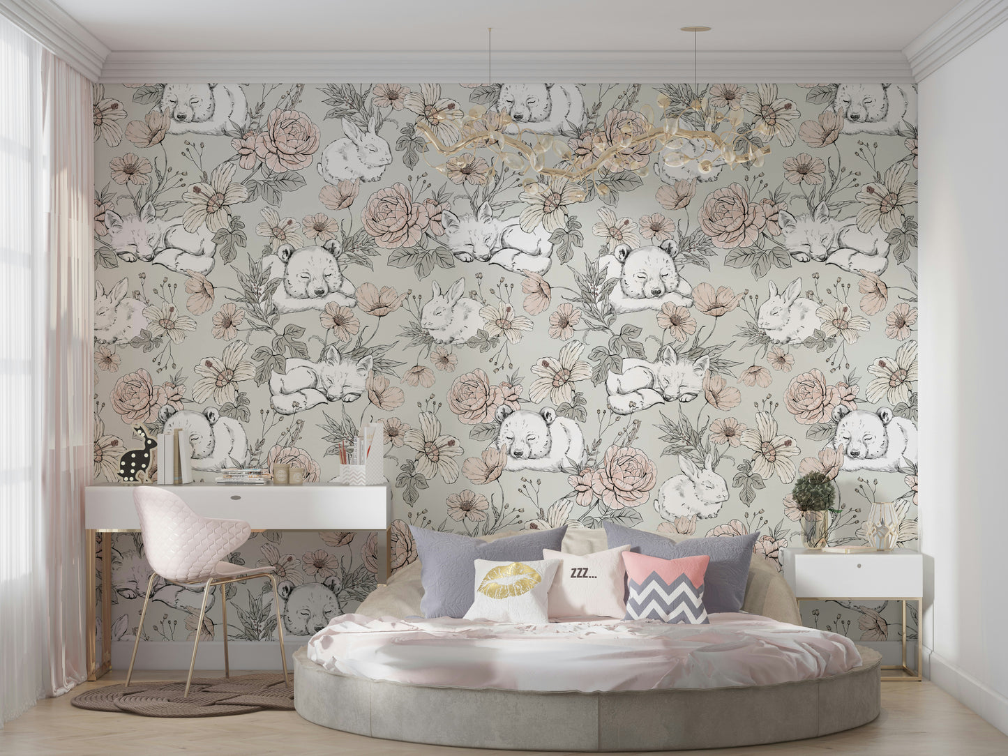 Sleeping Woodland Sage Green Wallpaper