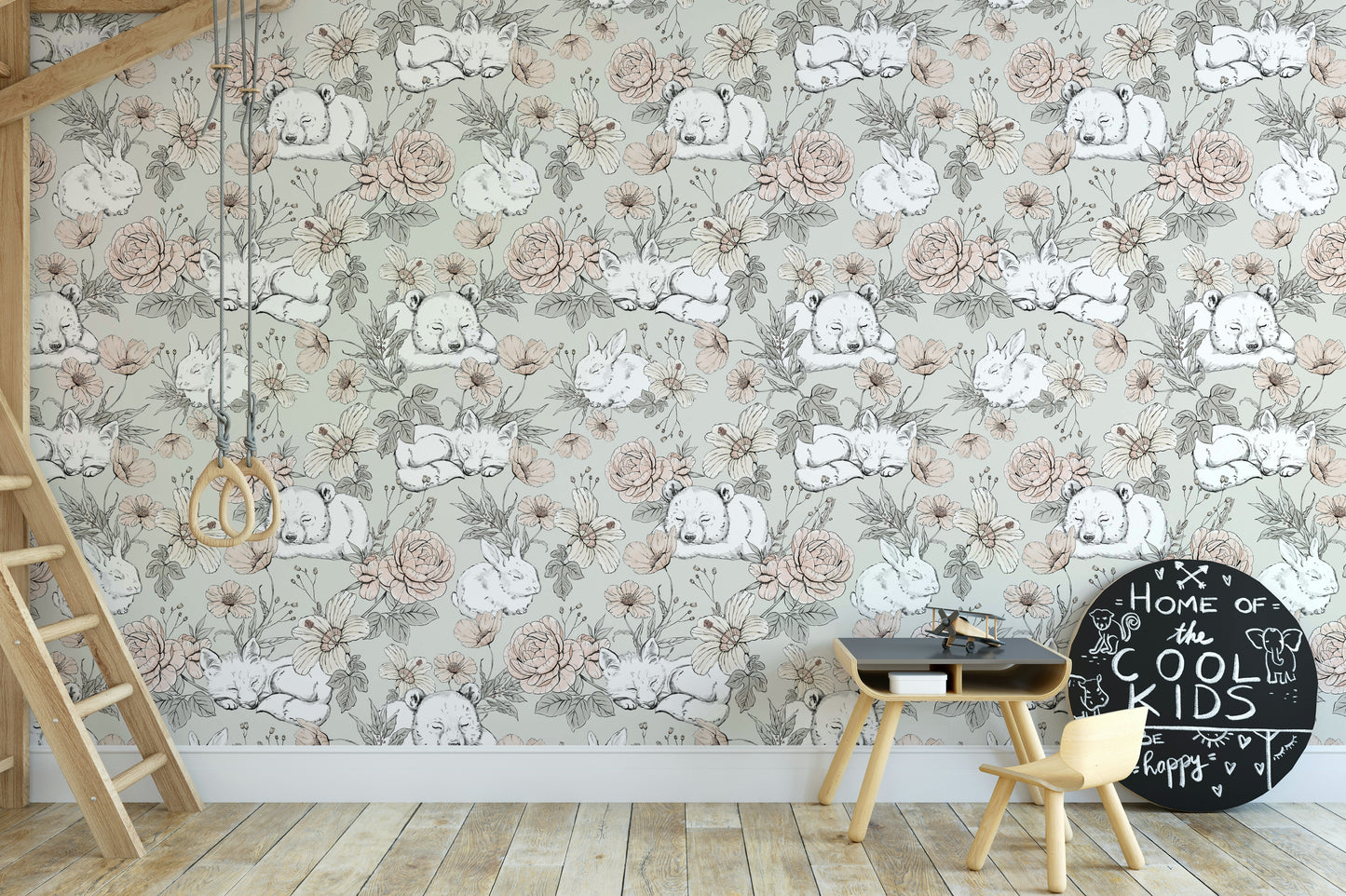 Sleeping Woodland Sage Green Wallpaper