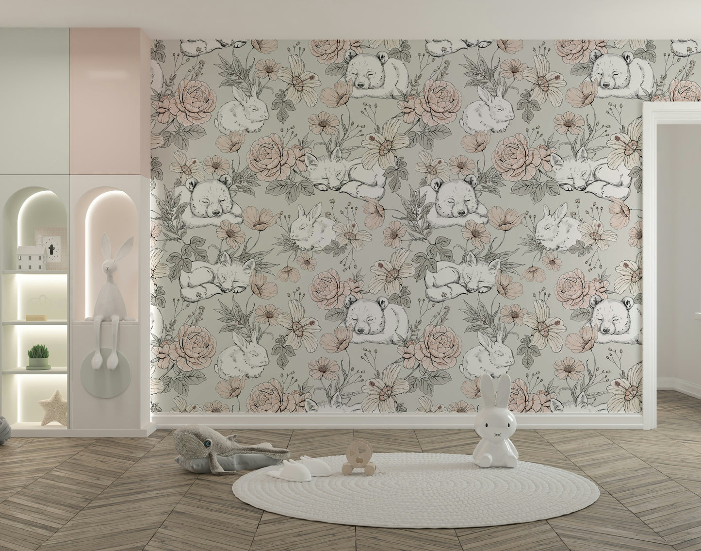 Sleeping Woodland Sage Green Wallpaper