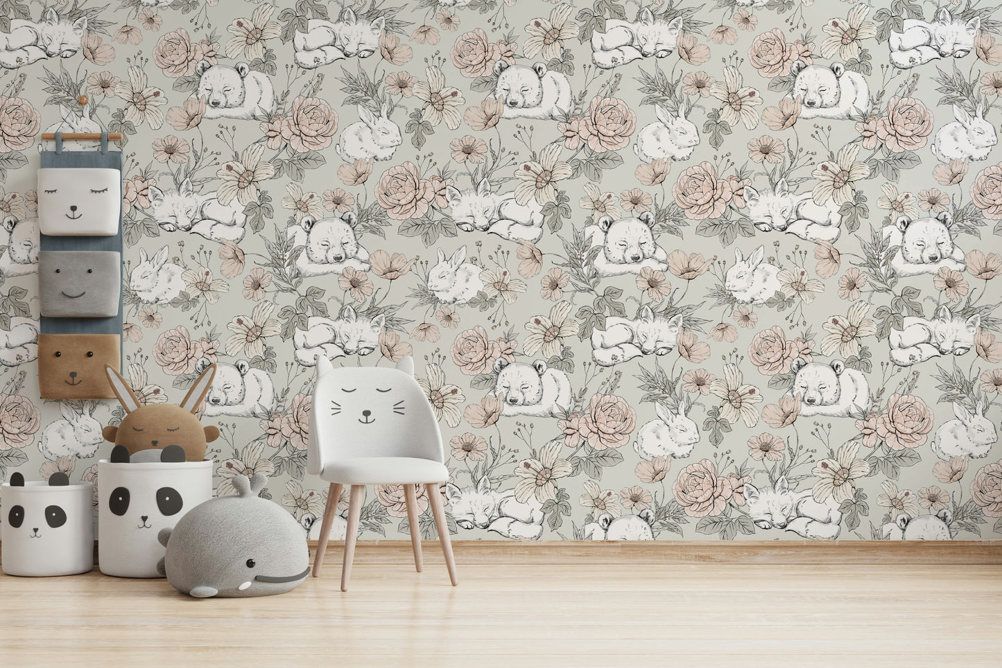 Sleeping Woodland Sage Green Wallpaper