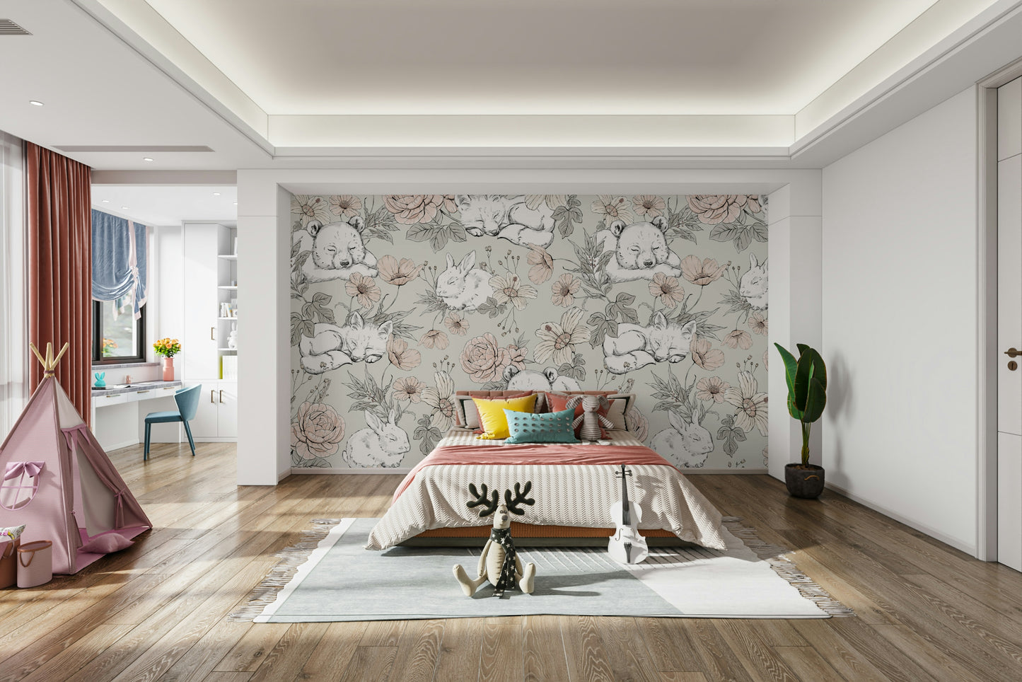 Sleeping Woodland Sage Green Wallpaper