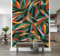 A peaceful modern abstract mural on decorative wallpaper.