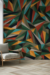 A graceful subtle geometric wall mural in cool, neutral tones.