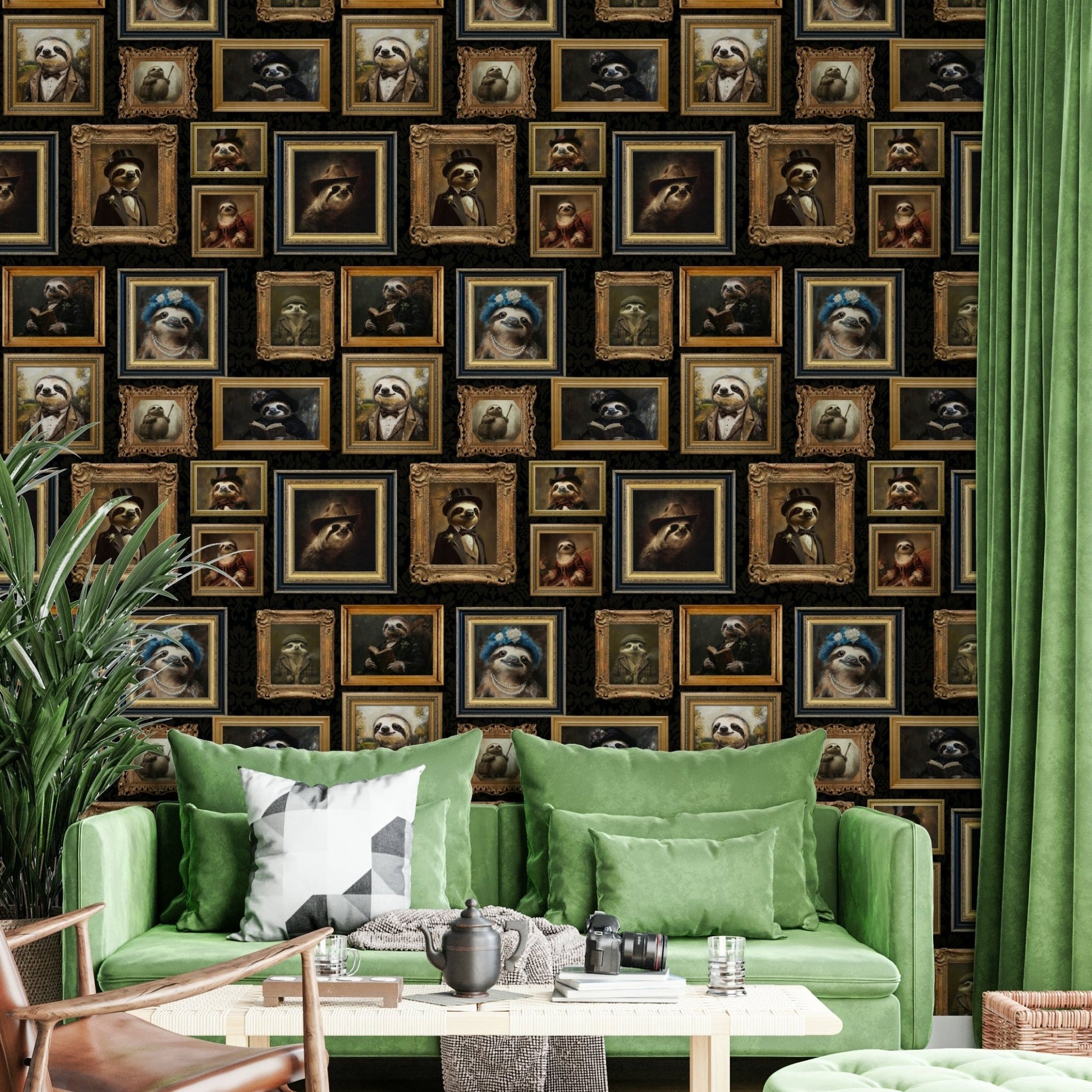 Wallpaper with a mix of neutral and accent colors.

