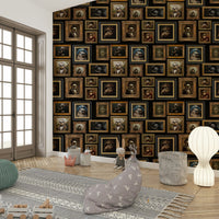 Whimsical design with sloths wearing hats and suits.

