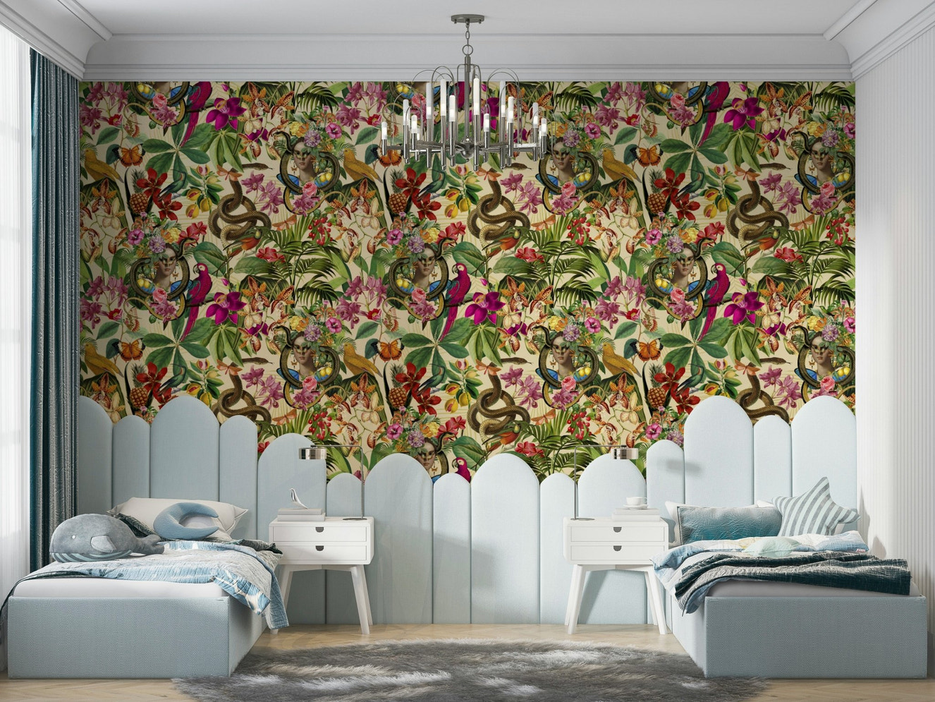 Classical motifs and nature mural wallpaper

