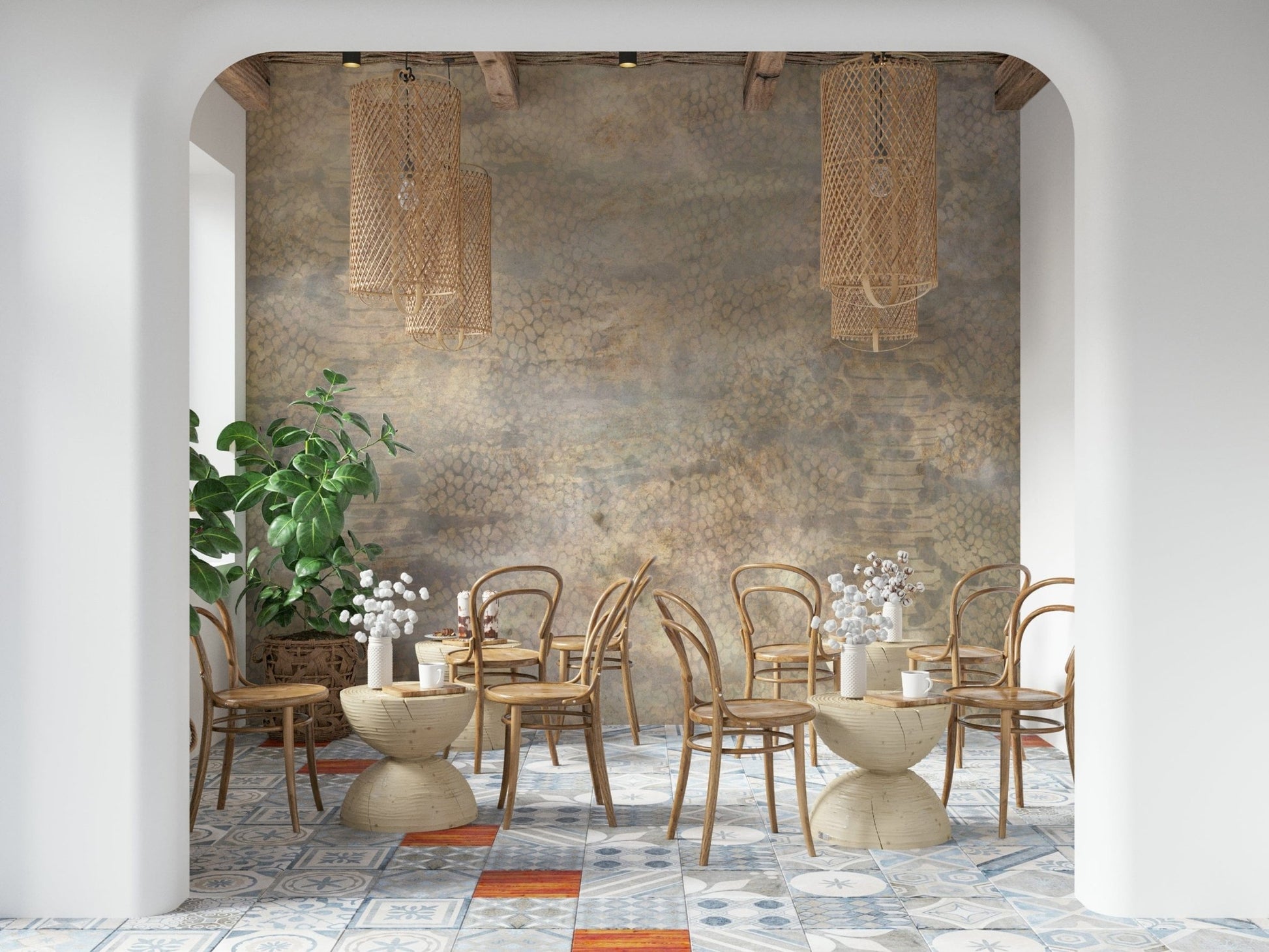 Wall mural with gold snake scale textures creating a bold and stylish effect.