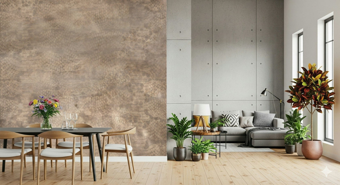 Snakeskin Rose Gold Wallpaper — realistic scale textures with metallic rose gold highlights.