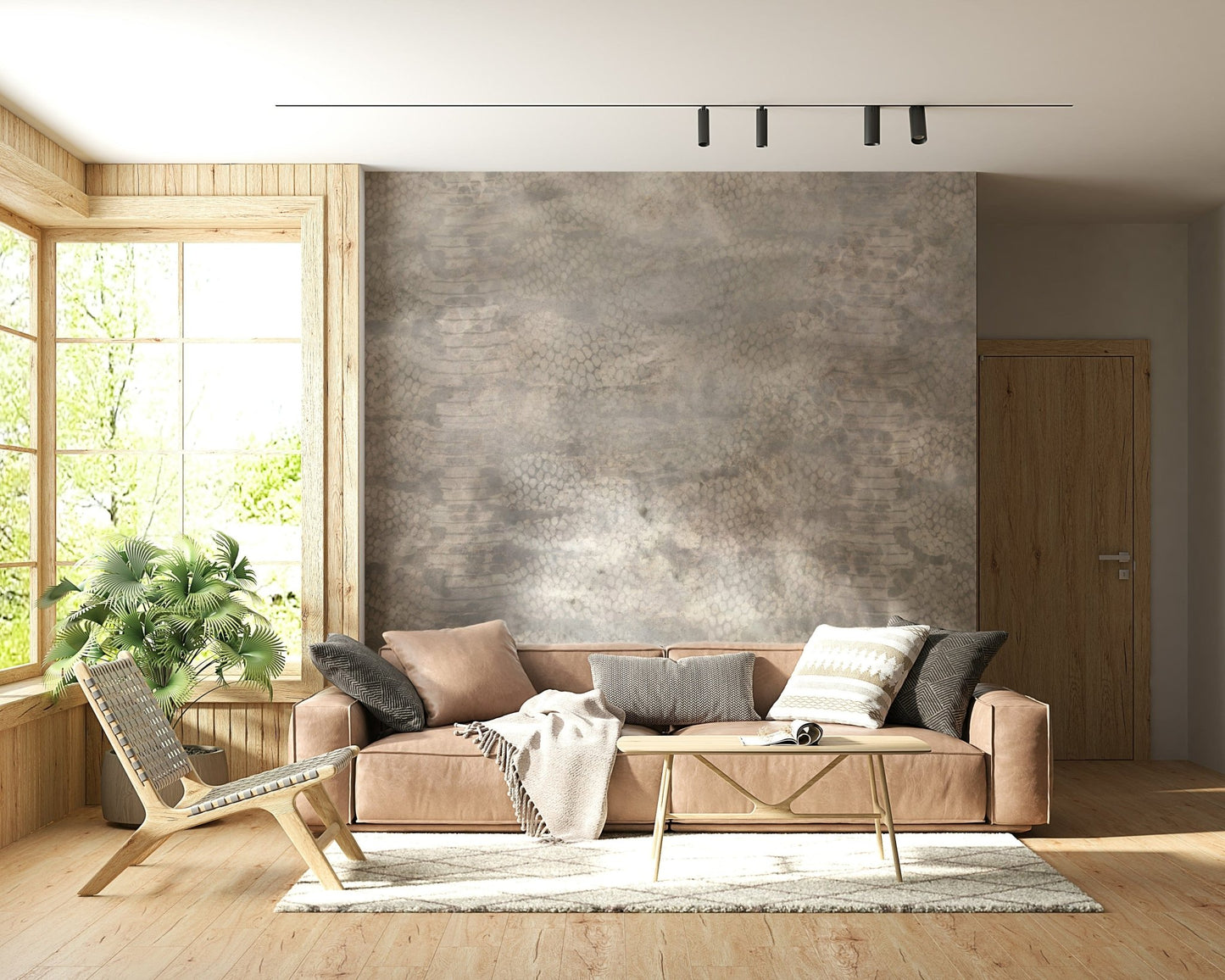 Metallic snakeskin wallpaper with silver tones for luxurious and modern interiors.