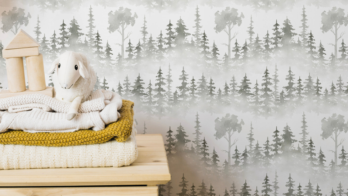 Winter forest snow path wallpaper design
