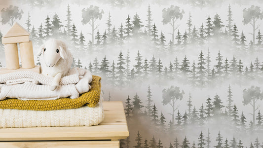Winter forest snow path wallpaper design
