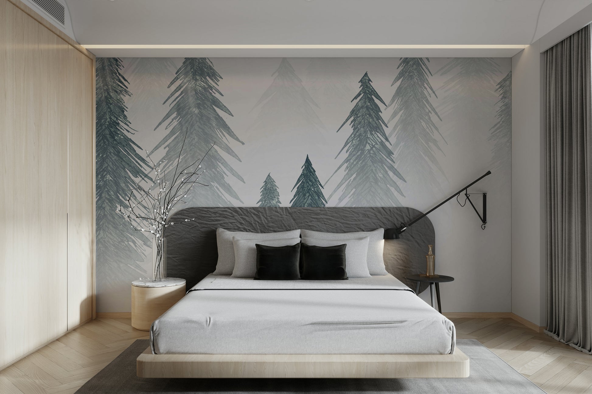 Snowing Forest Wallpaper – Scandinavian Style Wall Decor