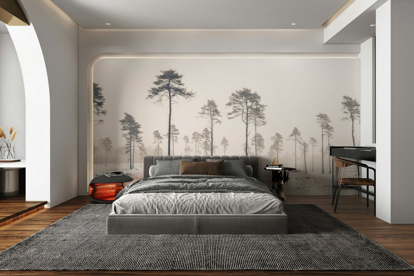 The colors are cool tones of white, gray, and light blue.

