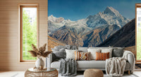 Corner angle showing seamless mural joins across mountains and a clear sky