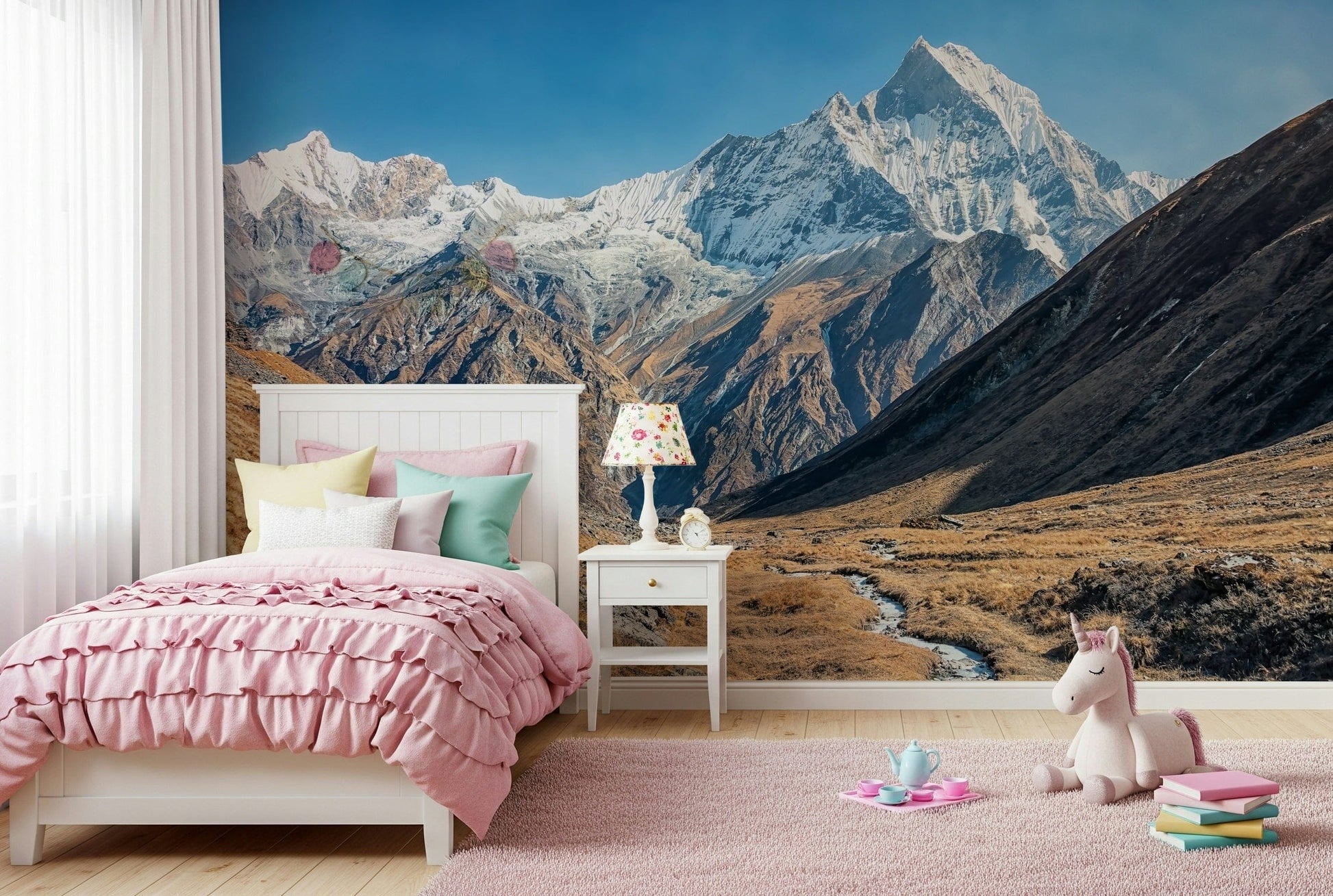 Matte texture sample showing mountains and pale sky with subtle cloud highlights