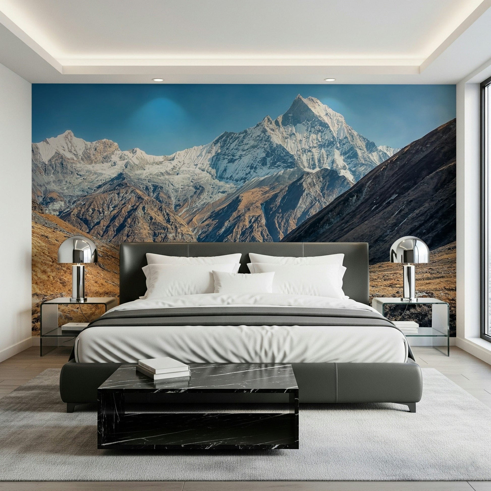 Close-up of snowy ridge mountains and soft sky gradients on the wall mural print